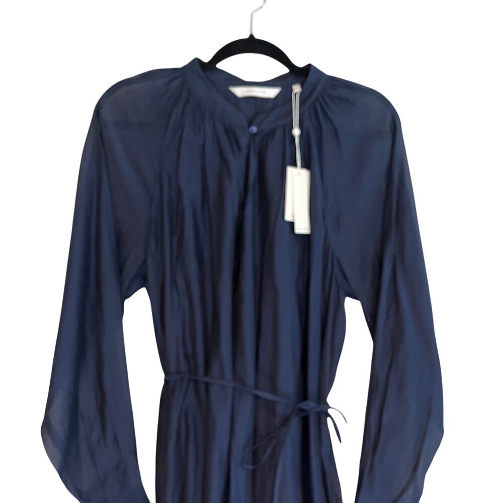 Rebecca Taylor Mini Dress Long Sleeve Silk Cotton Marine Blue Navy Size XL - Picture 4 of 13